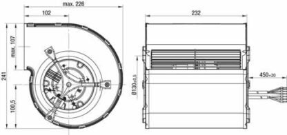 D3G160-BF60-01 — Moto-turbine centrifuge double ouïe ebm-papst, Ø160 mm, technologie EC (GreenTech) — ebm-papst