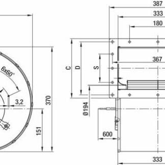 D4D225-GH02-01 — Moto-turbine centrifuge double ouïe ebm-papst, Ø225 mm, technologie AC triphasé — ebm-papst