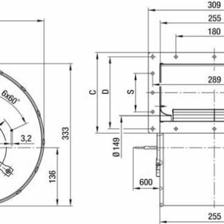 D4E180-CA02-02 — Moto-turbine centrifuge double ouïe ebm-papst, Ø180 mm, technologie AC monophasé — ebm-papst