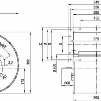 D4E250-BA01-01 — Moto-turbine centrifuge double ouïe ebm-papst, Ø250 mm, technologie AC monophasé — ebm-papst