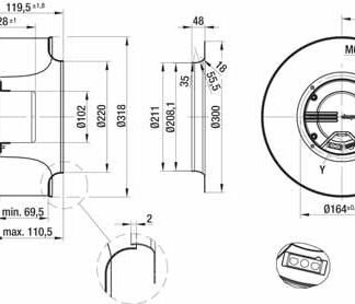 K3G310-AJ38-61 — Moto-turbine centrifuge double ouïe ebm-papst, Ø310 mm, technologie EC (GreenTech) — ebm-papst