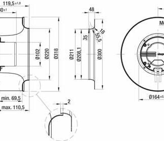 K3G310-AJ40-71 — Moto-turbine centrifuge double ouïe ebm-papst, Ø310 mm, technologie EC (GreenTech) — ebm-papst