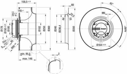 K3G355-AM29-71 — Moto-turbine centrifuge double ouïe ebm-papst, Ø355 mm, technologie EC (GreenTech) — ebm-papst