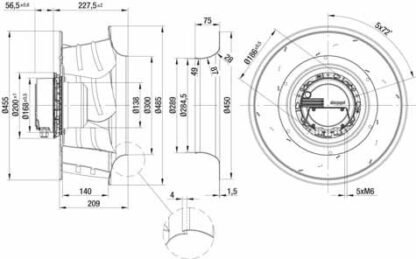 K3G450-AG33-02 — Moto-turbine centrifuge double ouïe ebm-papst, Ø450 mm, technologie EC (GreenTech) — ebm-papst