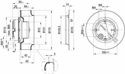 R3G175-AF19-02 — Ventilateur centrifuge pales incurvées vers l'arrière ebm-papst, Ø175 mm, technologie EC (GreenTech) — ebm-papst