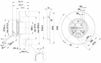 R3G250-AL54-01 — Ventilateur centrifuge pales incurvées vers l'arrière ebm-papst, Ø250 mm, technologie EC (GreenTech) — ebm-papst