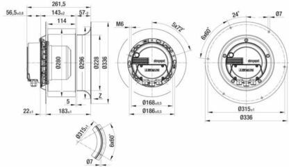 R3G280-AN32-11 — Ventilateur centrifuge pales incurvées vers l'arrière ebm-papst, Ø280 mm, technologie EC (GreenTech) — ebm-papst