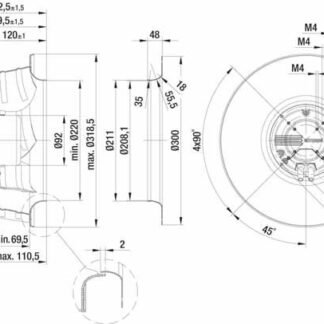 R3G310-AO75-01 — Ventilateur centrifuge pales incurvées vers l'arrière ebm-papst, Ø310 mm, technologie EC (GreenTech) — ebm-papst