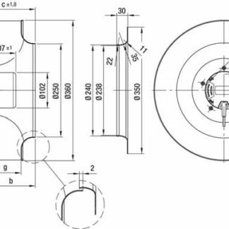 R3G355-AM08-30 — Ventilateur centrifuge pales incurvées vers l'arrière ebm-papst, Ø355 mm, technologie EC (GreenTech) — ebm-papst