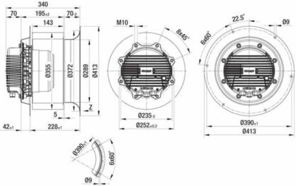 R3G355-AR08-03 — Ventilateur centrifuge pales incurvées vers l'arrière ebm-papst, Ø355 mm, technologie EC (GreenTech) — ebm-papst