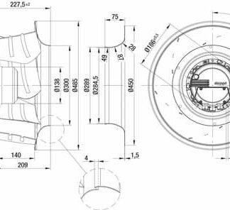 R3G450-AG38-06 — Ventilateur centrifuge pales incurvées vers l'arrière ebm-papst, Ø450 mm, technologie EC (GreenTech) — ebm-papst