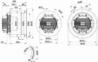 R3G450-AR03-03 — Ventilateur centrifuge pales incurvées vers l'arrière ebm-papst, Ø450 mm, technologie EC (GreenTech) — ebm-papst