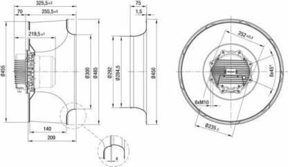 R3G450-AT09-03 — Ventilateur centrifuge pales incurvées vers l'arrière ebm-papst, Ø450 mm, technologie EC (GreenTech) — ebm-papst