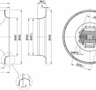 R3G630-AA12-13 — Ventilateur centrifuge pales incurvées vers l'arrière ebm-papst, Ø630 mm, technologie EC (GreenTech) — ebm-papst