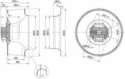 R3G630-AA12-13 — Ventilateur centrifuge pales incurvées vers l'arrière ebm-papst, Ø630 mm, technologie EC (GreenTech) — ebm-papst