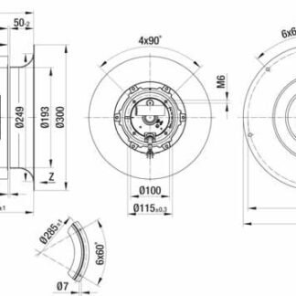 R4D250-CG01-01 — Ventilateur centrifuge pales incurvées vers l'arrière ebm-papst, Ø250 mm, technologie AC triphasé — ebm-papst