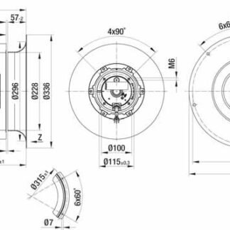 R4E280-CI01-01 — Ventilateur centrifuge pales incurvées vers l'arrière ebm-papst, Ø280 mm, technologie AC monophasé — ebm-papst