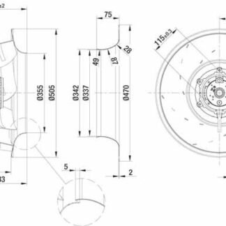 R6D500-AK03-01 — Ventilateur centrifuge pales incurvées vers l'arrière ebm-papst, Ø500 mm, technologie AC triphasé — ebm-papst